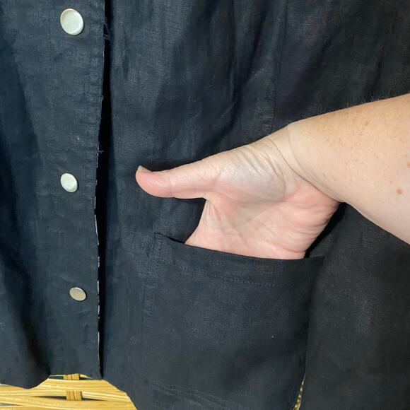 Chico’s Reversible Linen Jacket Leopard Print & Black Snap Front Size 2 (L/XL) - Picture 11 of 16